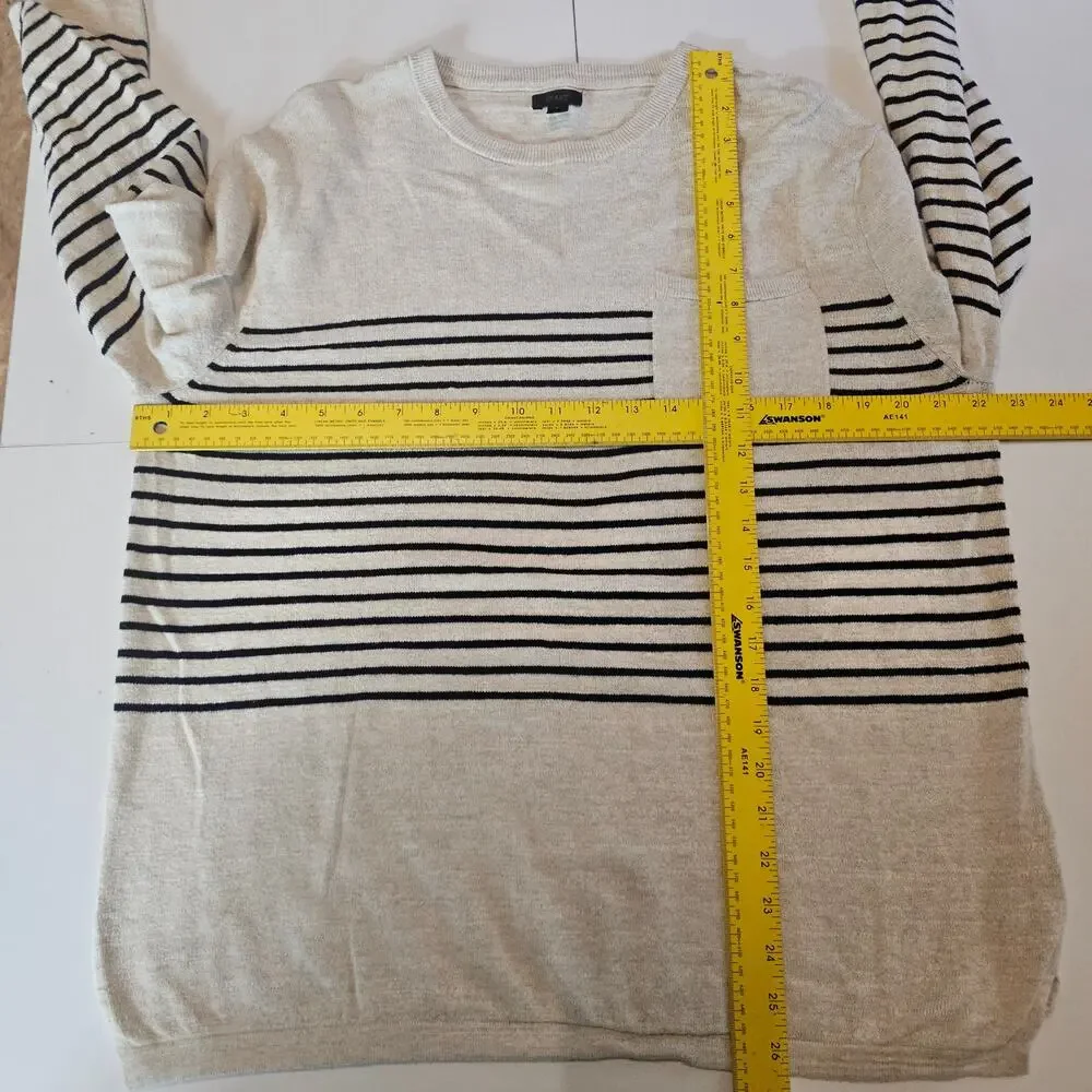 J.Crew Striped Beige Black Knit Cotton Sweater Men's L Preppy Old Money 3448